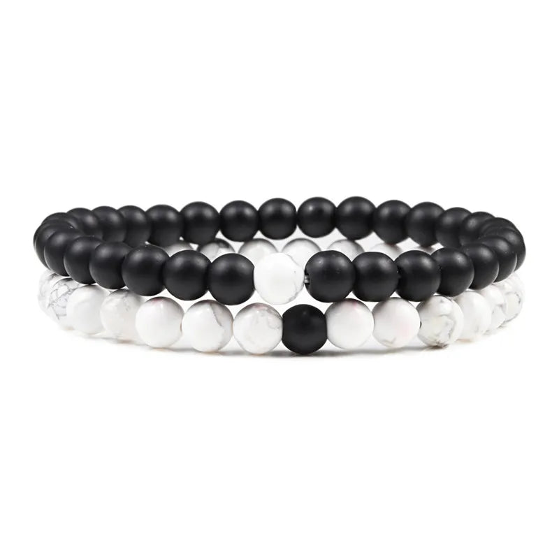 Natural howlite bead stretch bracelet set for men and women