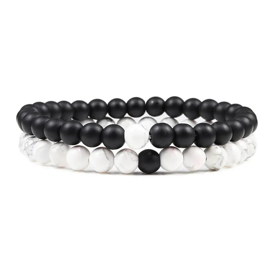 Natural howlite bead stretch bracelet set for men and women