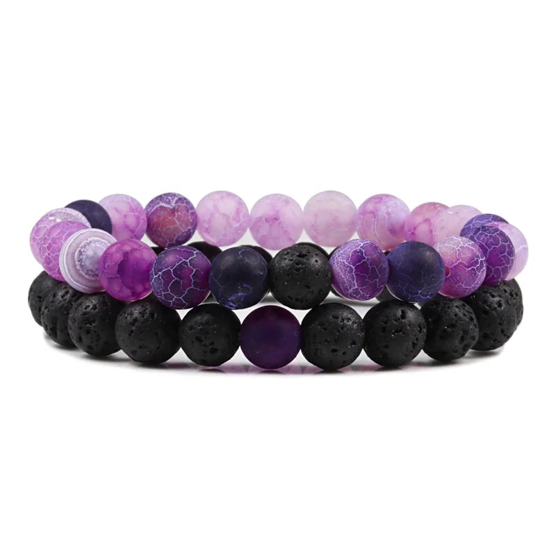 Natural howlite bead stretch bracelet set for men and women