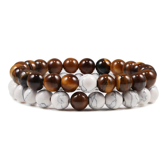 Natural howlite bead stretch bracelet set for men and women