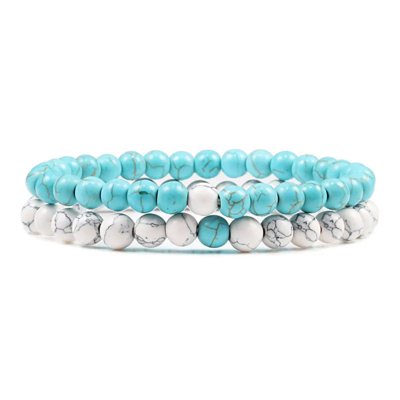 Natural howlite bead stretch bracelet set for men and women
