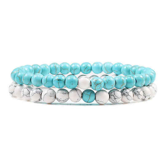 Natural howlite bead stretch bracelet set for men and women