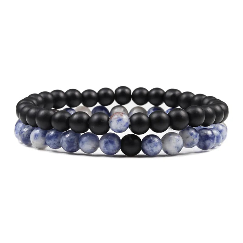 Natural howlite bead stretch bracelet set for men and women