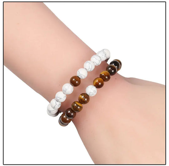 Natural howlite bead stretch bracelet set for men and women