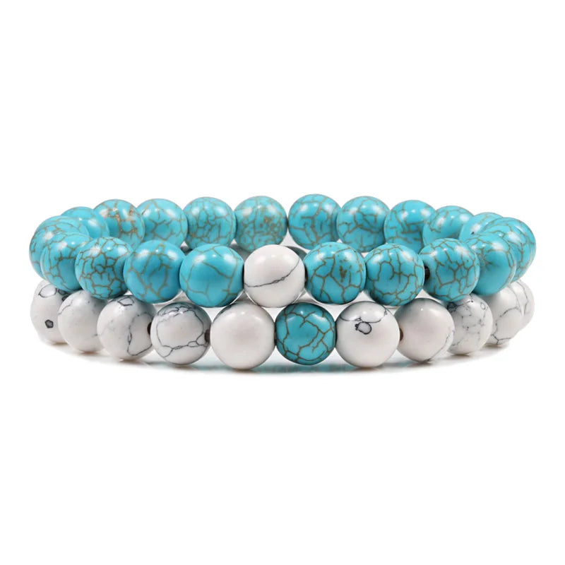 Natural howlite bead stretch bracelet set for men and women