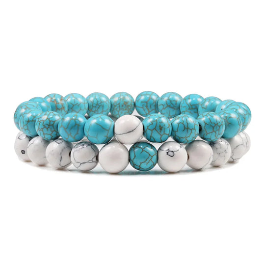 Natural howlite bead stretch bracelet set for men and women