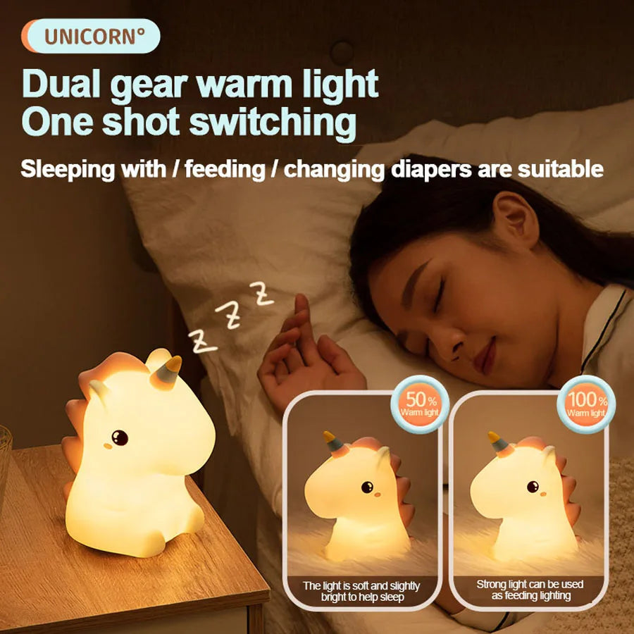 LED Night Light Cute Unicorn - GPeak
LED unicorn night light for kids' bedrooms
Cute animal-themed night lamp with soft glow
Children's unicorn bedside LED light