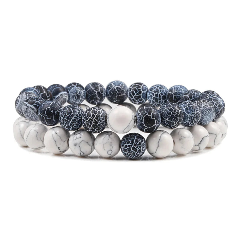 Natural howlite bead stretch bracelet set for men and women