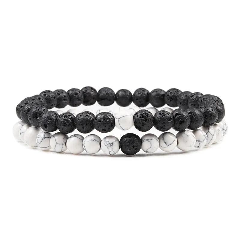 Natural howlite bead stretch bracelet set for men and women