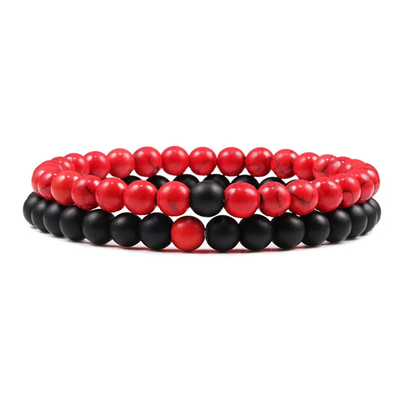 Natural howlite bead stretch bracelet set for men and women