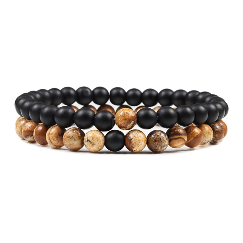 Natural howlite bead stretch bracelet set for men and women