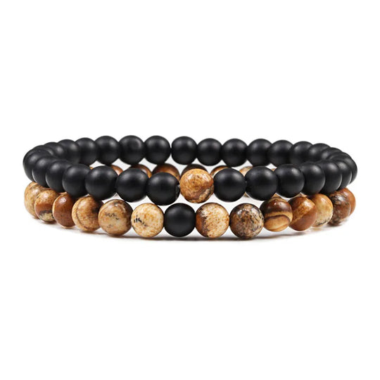 Natural howlite bead stretch bracelet set for men and women