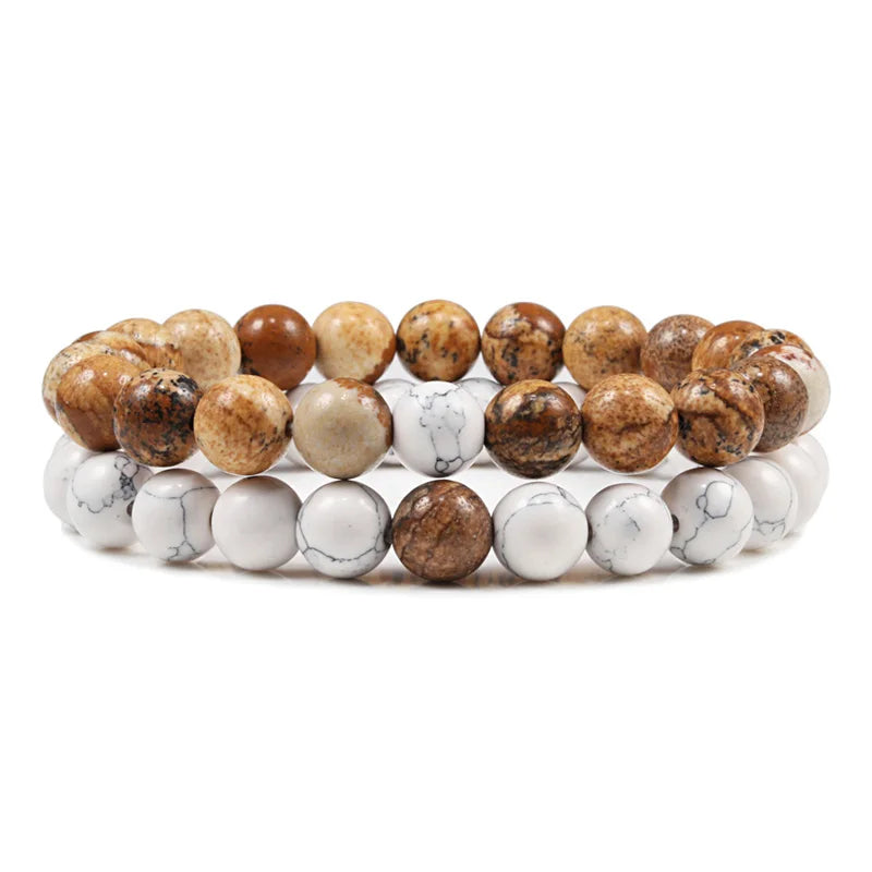 Natural howlite bead stretch bracelet set for men and women