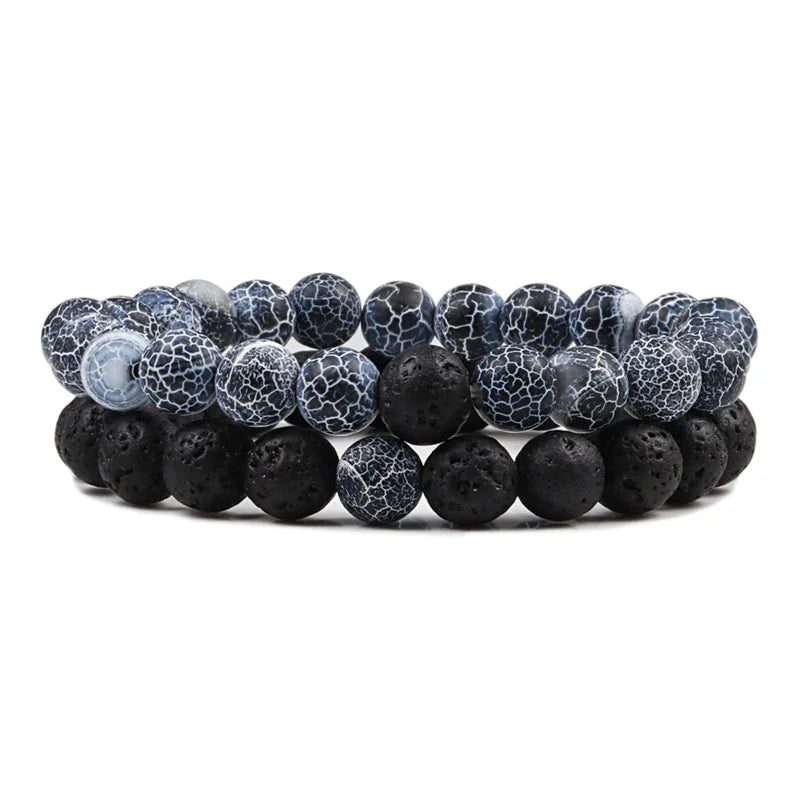 Natural howlite bead stretch bracelet set for men and women