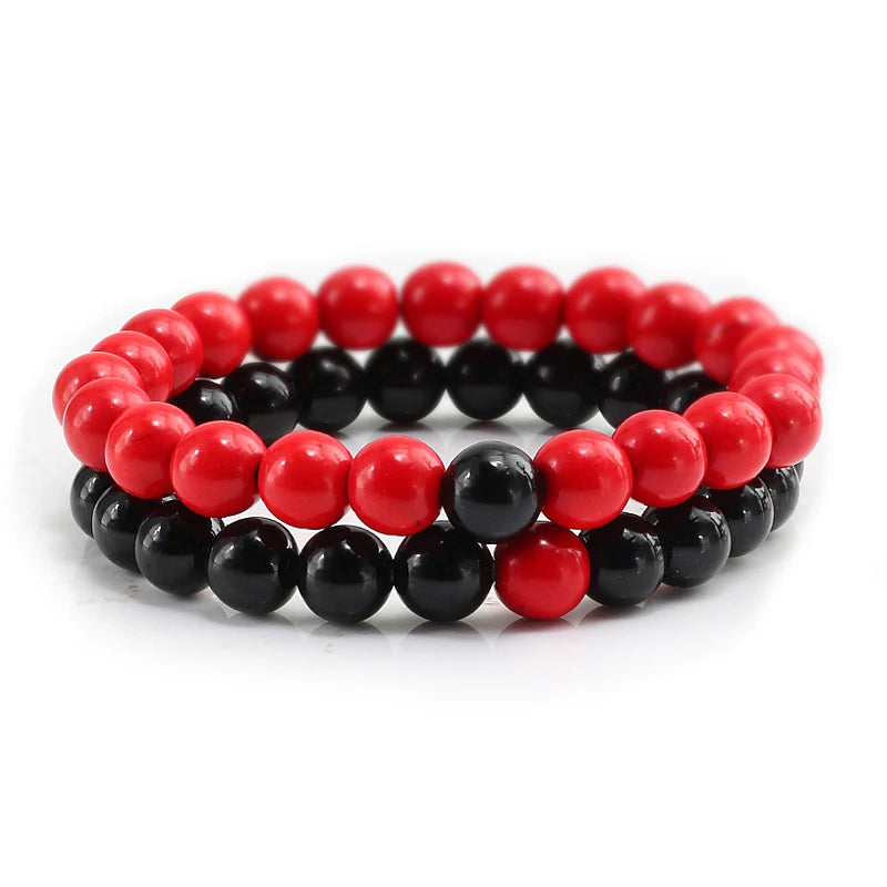 Natural howlite bead stretch bracelet set for men and women