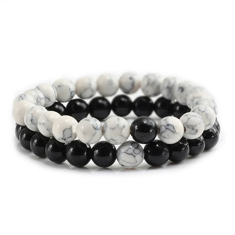 Natural howlite bead stretch bracelet set for men and women