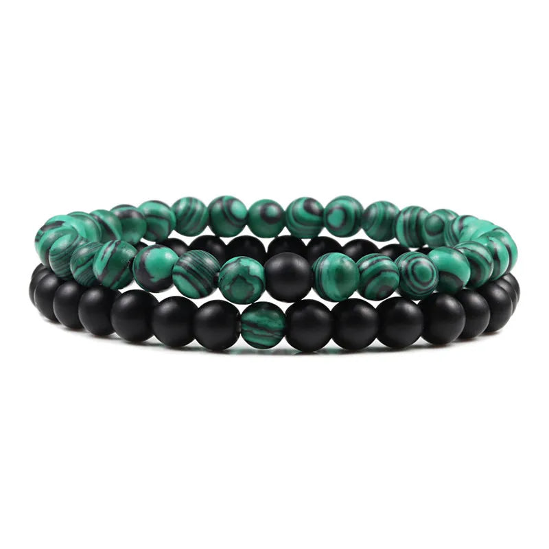 Natural howlite bead stretch bracelet set for men and women