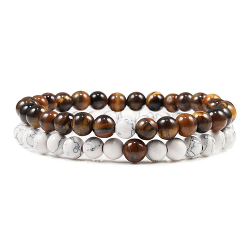 Natural howlite bead stretch bracelet set for men and women