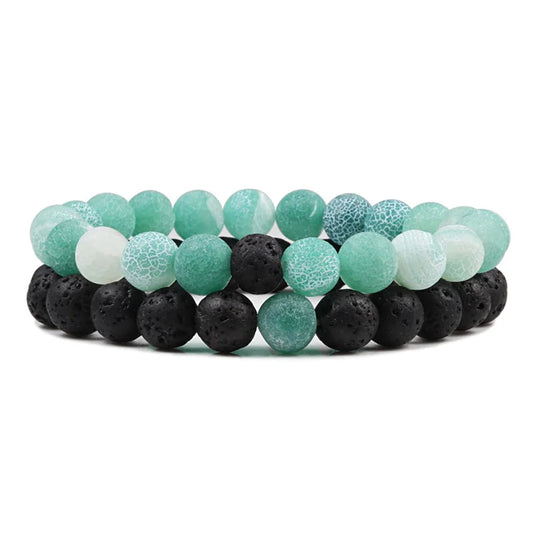 Natural howlite bead stretch bracelet set for men and women