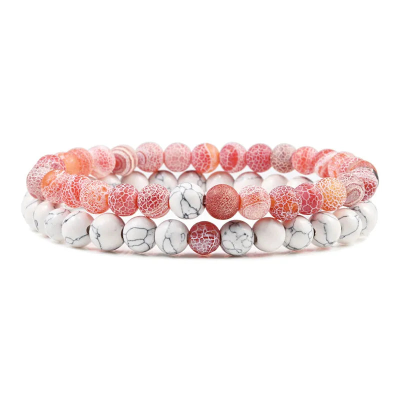 Natural howlite bead stretch bracelet set for men and women