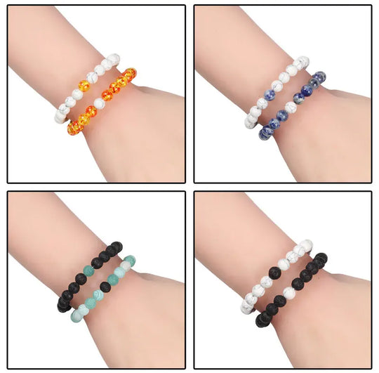 Natural howlite bead stretch bracelet set for men and women