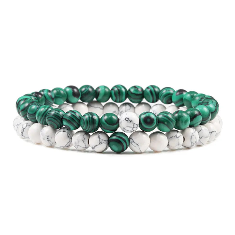 Natural howlite bead stretch bracelet set for men and women