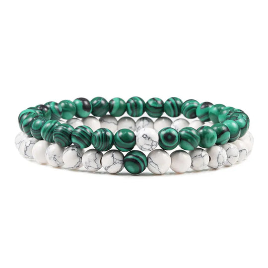 Natural howlite bead stretch bracelet set for men and women