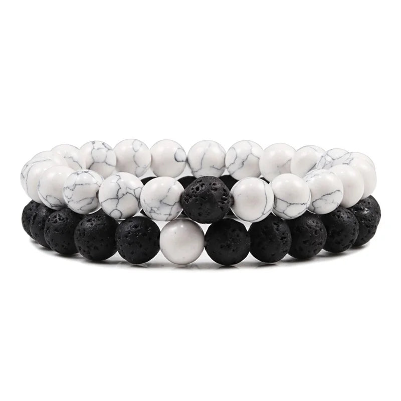 Natural howlite bead stretch bracelet set for men and women