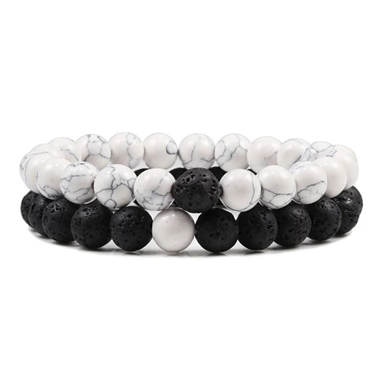 Natural howlite bead stretch bracelet set for men and women
