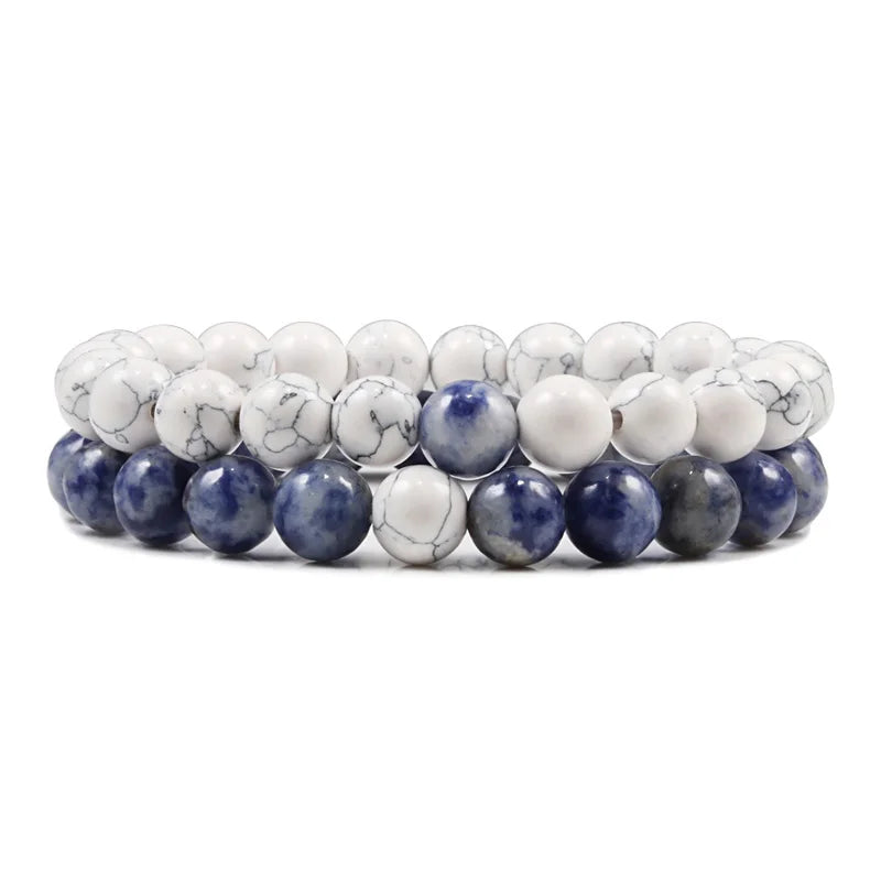 Natural howlite bead stretch bracelet set for men and women