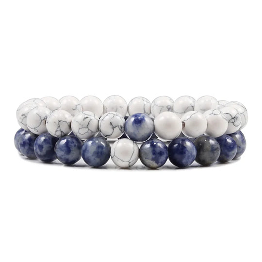 Natural howlite bead stretch bracelet set for men and women