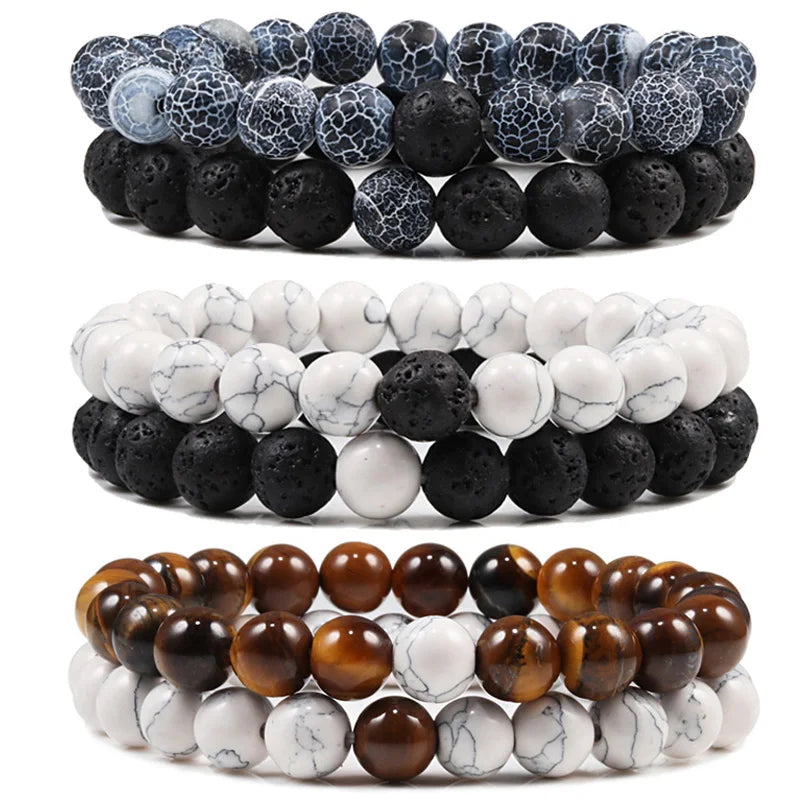 Natural howlite bead stretch bracelet set for men and women