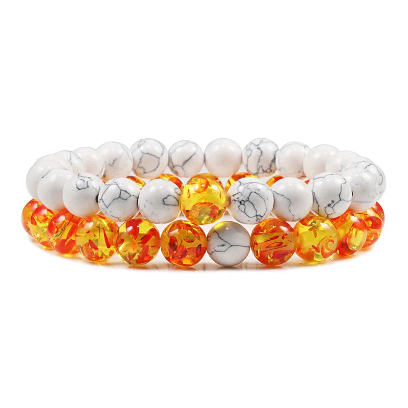 Natural howlite bead stretch bracelet set for men and women