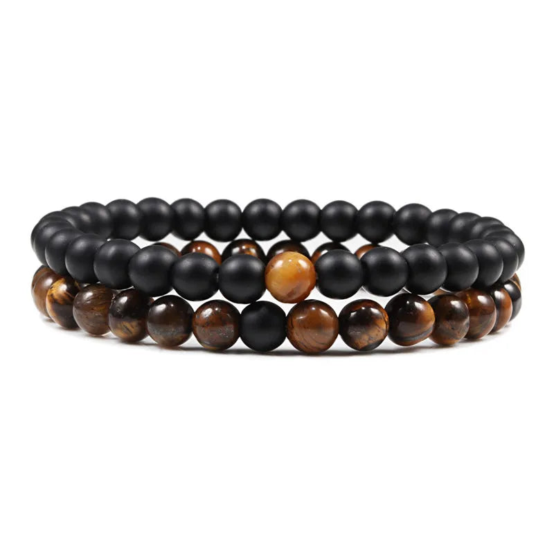 Natural howlite bead stretch bracelet set for men and women