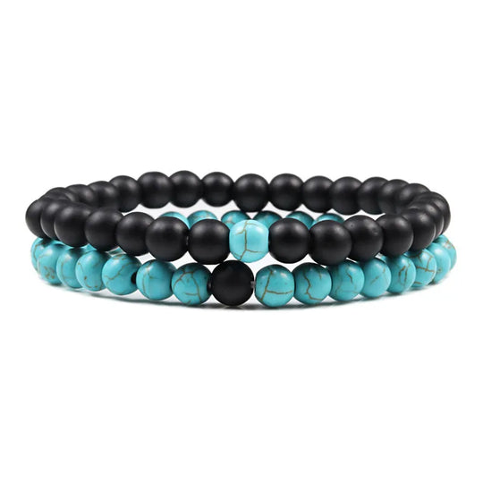 Natural howlite bead stretch bracelet set for men and women