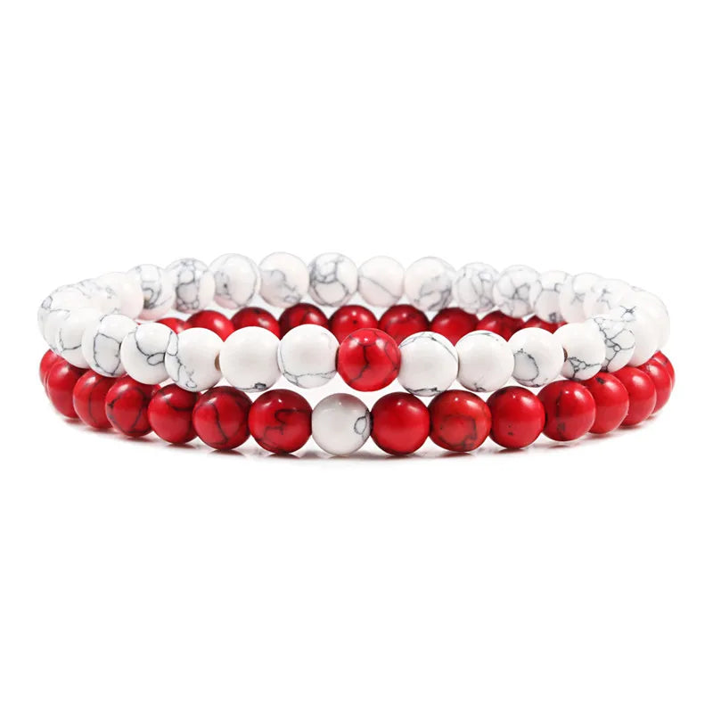Natural howlite bead stretch bracelet set for men and women