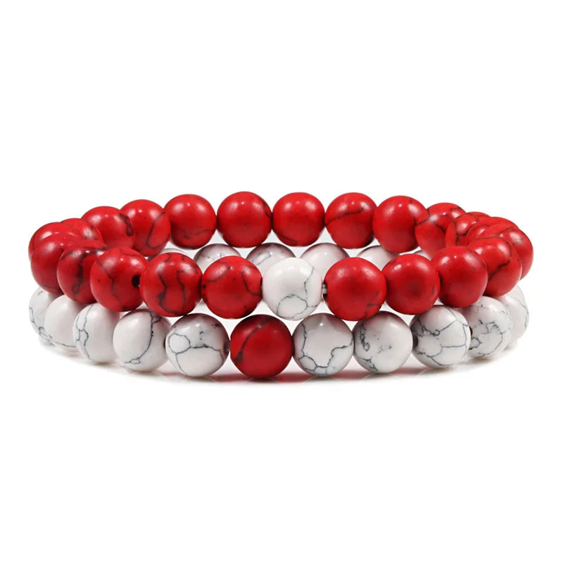 Natural howlite bead stretch bracelet set for men and women