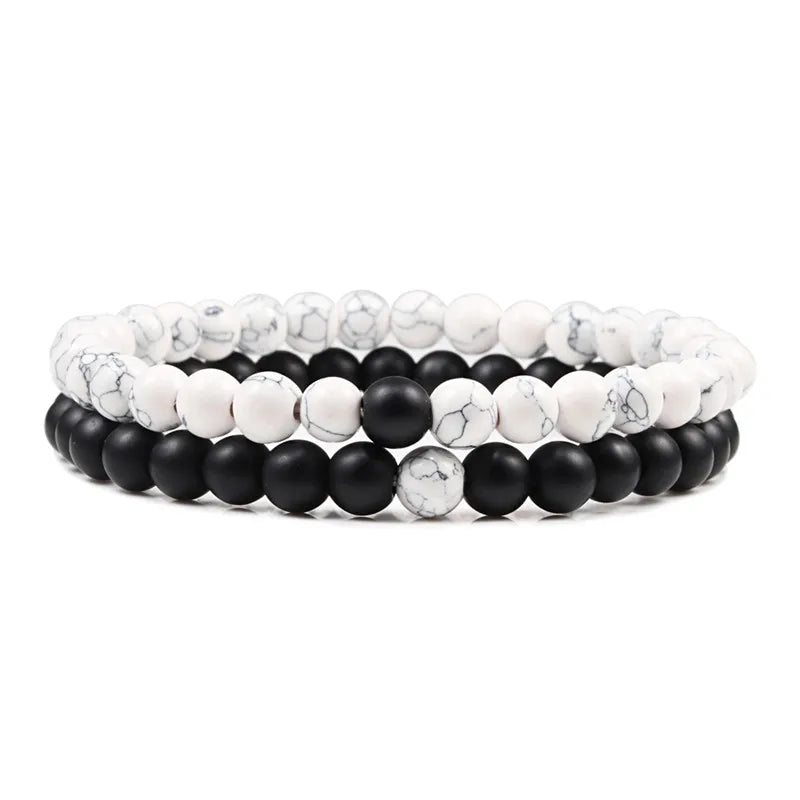 Natural howlite bead stretch bracelet set for men and women