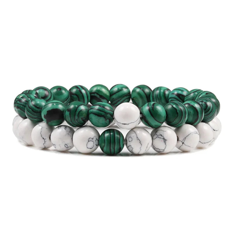 Natural howlite bead stretch bracelet set for men and women