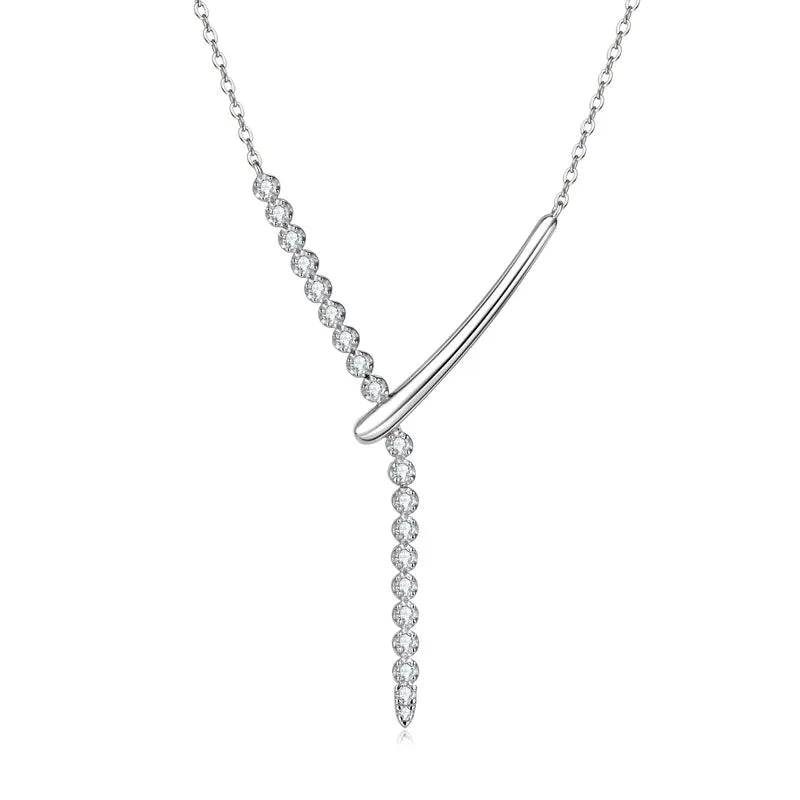Silver necklace with a Y-shaped pendant on a white background