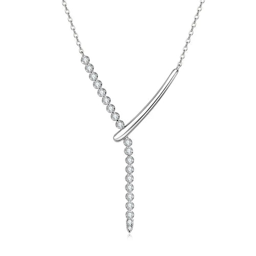 Silver necklace with a Y-shaped pendant on a white background