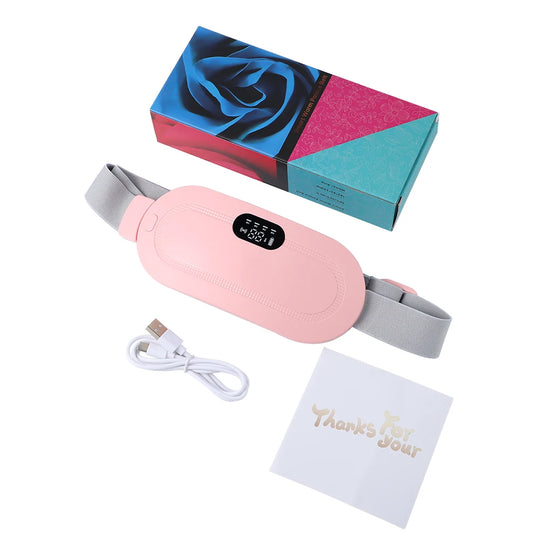 Pink sleep aid device with gray strap, USB cable, and 'Thanks For Your' card on a white background